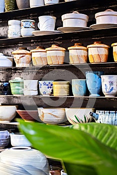 Handmade ceramic pottery on display