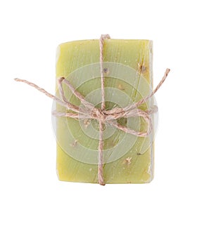 Handmade chamomile soap on white background