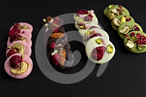 Handmade chocolates with cashews and almonds