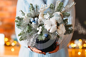 Handmade christmas decoration winter arrangement