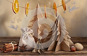 Handmade Christmas and New Year decor made from paper and other organic natural materials