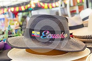 Handmade classic style Panama Hat or sombrero with country name \'Ecuador\' photo