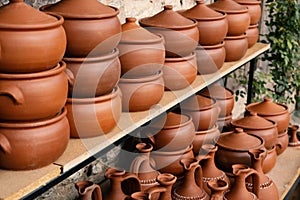 Handmade clay pots. These pots are mostly used in Asian cooking