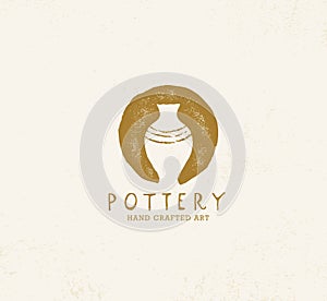 Handmade Clay Pottery Workshop. Artisanal Creative Craft Sign Concept. Organic Illustration On Textured Background