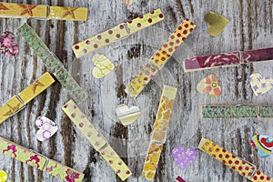 Handmade clothespins and hearts