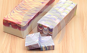 Handmade cold process soap in block and bar form photo