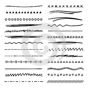 Handmade collection set of underline strokes in marker brush doodle style. Various Shapes. Vector graphic design