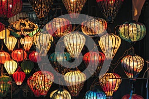 Handmade colorful lanterns at the market street of Hoi An Ancient Town, UNESCO World Heritage Site in Vietnam
