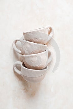 Handmade crafts clay pottery cups nude texture beige skin color bowl natural color eco friendly