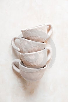 Handmade crafts clay pottery cups nude texture beige skin color bowl natural color eco friendly