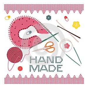 Handmade Crafts Vector Illustration with Sewing Tools