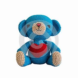 Handmade crochet blue bear doll