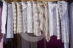 Handmade crochet and lace on display in Tlacotalpan