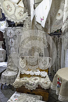 Handmade curtains and tablecloths photo