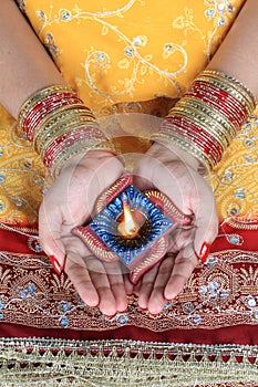 Handmade Diwali Diya Lamp in Female Hand