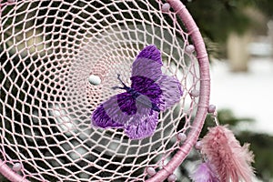 Handmade dream catcher with feathers threads and beads rope hanging