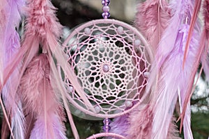 Handmade dream catcher with feathers threads and beads rope hanging