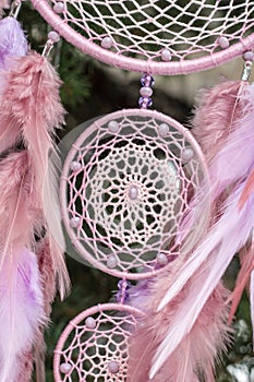 Handmade dream catcher with feathers threads and beads rope hanging