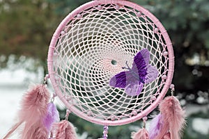 Handmade dream catcher with feathers threads and beads rope hanging