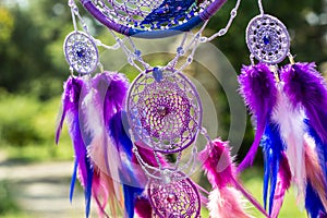 Handmade dream catcher with feathers threads and beads rope hanging