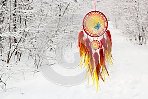 Handmade dream catcher with feathers threads and beads rope hanging