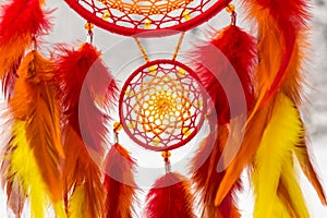 Handmade dream catcher with feathers threads and beads rope hanging