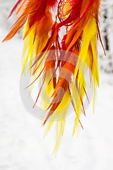 Handmade dream catcher with feathers threads and beads rope hanging