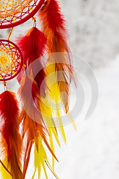 Handmade dream catcher with feathers threads and beads rope hanging