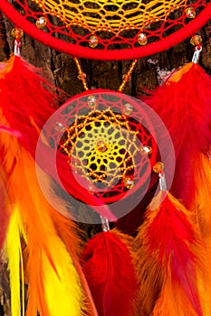 Handmade dream catcher with feathers threads and beads rope hanging