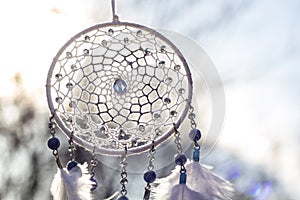 Handmade dream catcher with feathers threads and beads rope hanging