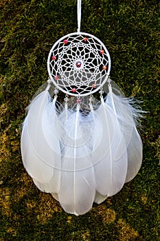 Handmade dream catcher with feathers threads and beads rope hanging