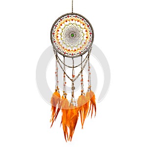 Handmade dream catcher with feathers threads and beads rope hanging