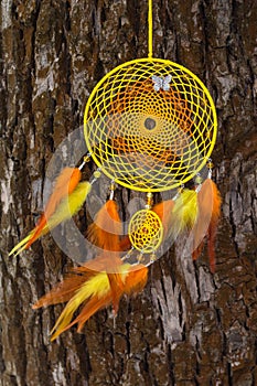 Handmade dream catcher with feathers threads and beads rope hanging