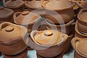 Handmade earthenware cooking set.