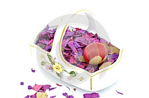 Hand coloured easter eggs in basket