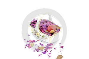 Hand coloured easter eggs in basket