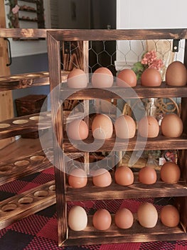Handmade Egg Holder Wooden Rack, Farmhouse Country Style Rustic Handmade, Handcraft. Wood. Ornement photo