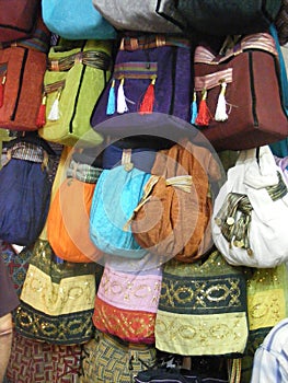 Handmade egyptian fabric bags and scarves at souq bazaar photo