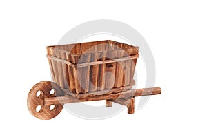 Handmade empty wooden cart standing isolated