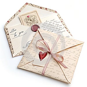 Handmade Envelope Love Notes isolated on white background