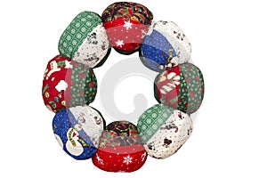 Handmade fabric christmas wreath in a quilted pattern