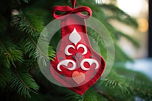 handmade felt ornament shaped like a christmas stocking