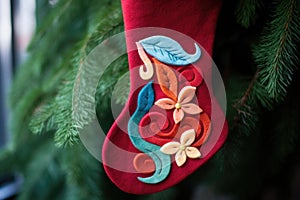 handmade felt ornament shaped like a christmas stocking