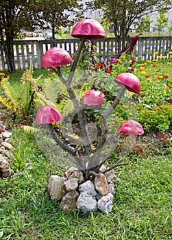 Handmade for the garden `Mushroom tree`