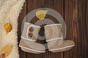 Handmade gift for winter, knitted booties for cold day, make warm.