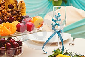 Handmade glass. wedding Banquet, fruit on the table