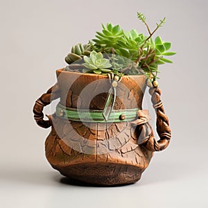 Handmade Glazed China Flowerpot: Cute Pet Waste Bag Shaped Design