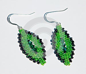 Handmade green beads earings