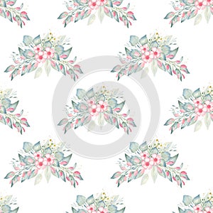 Handmade greenery floral clipart. Watercolor seamless pattern paper