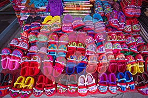 Handmade Hill Tribe Children`s Shoes, Doipui village, North Thailand.